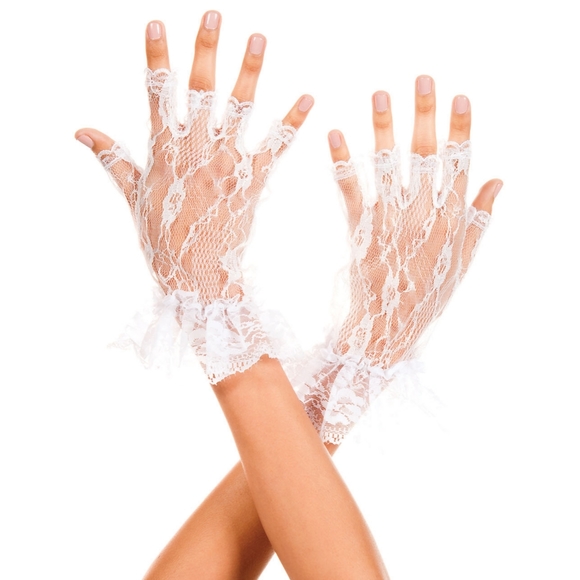 Black Wrist Length Lace Fingerless Gloves - Picture 4 of 4